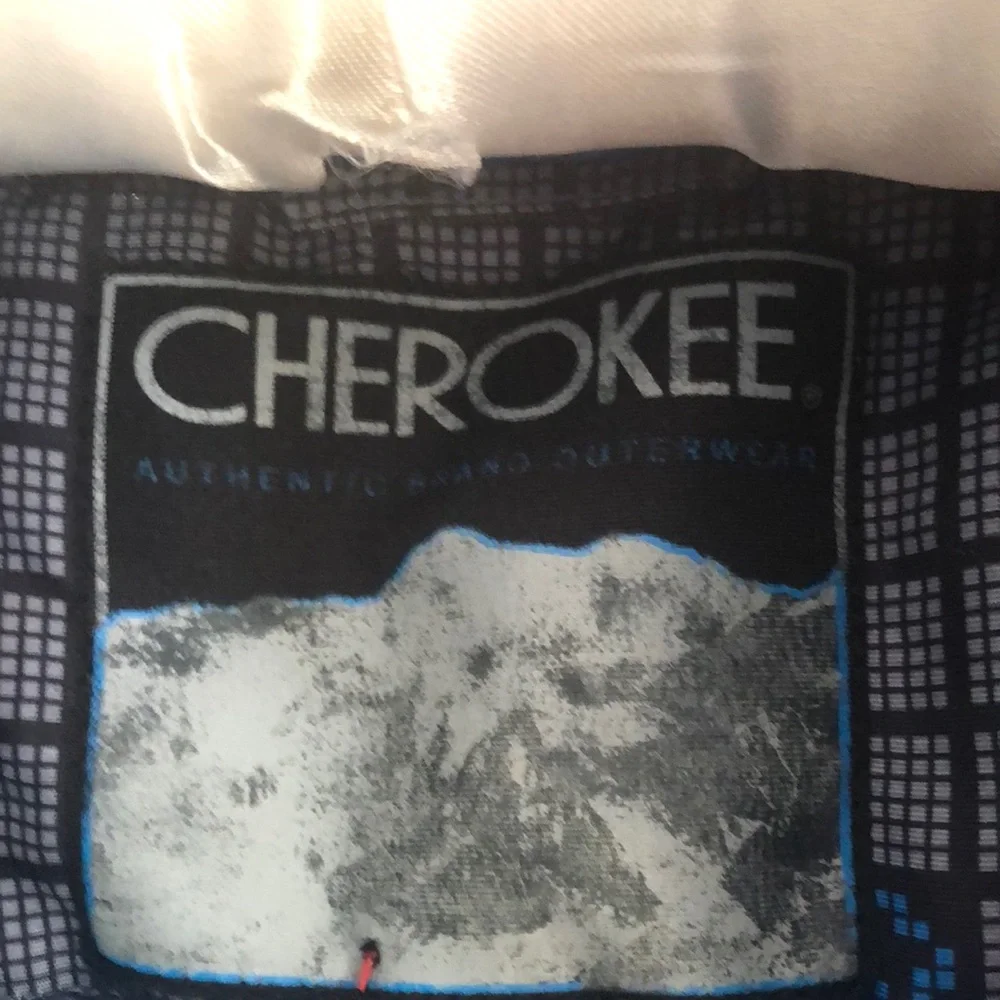 Cherokee Boys Gray Plaid Puffer Jacket with Blue Lining